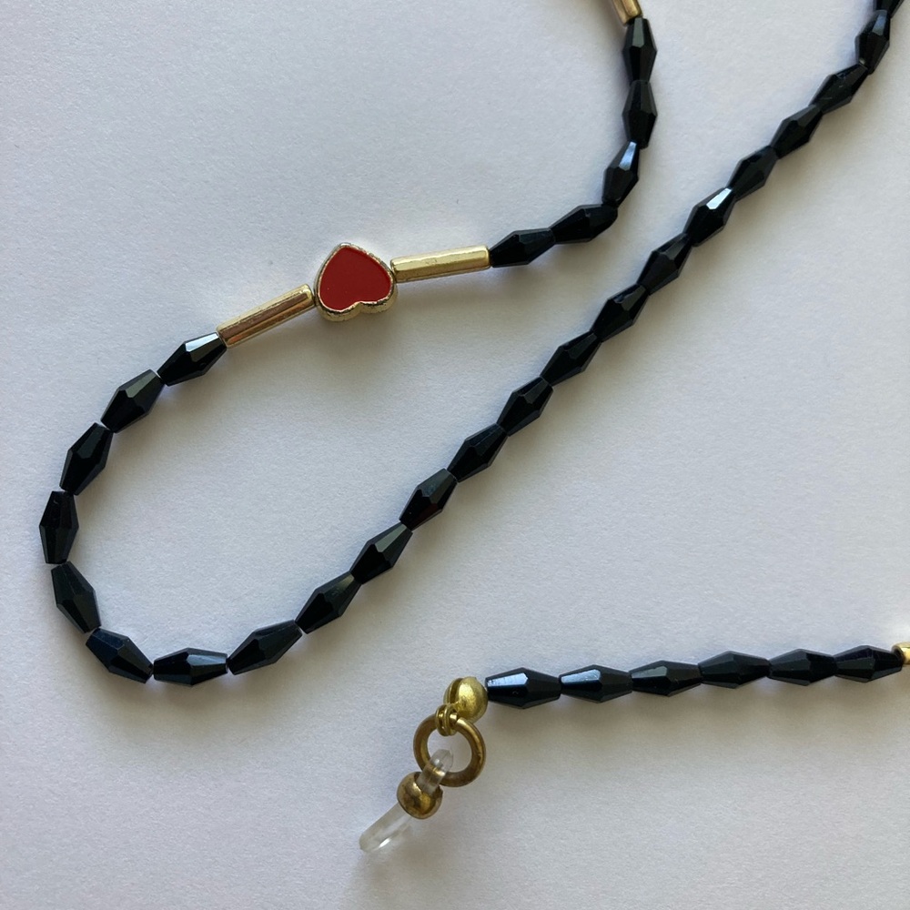 Glasses Black Beaded with Red Hearts Chain for Eyeglasses Sunglasses